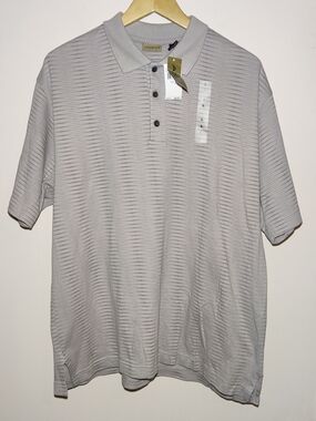 Axist Mens Polo Shirt Size Large Gray Striped Short Sleeve NWT Casual Golf Top